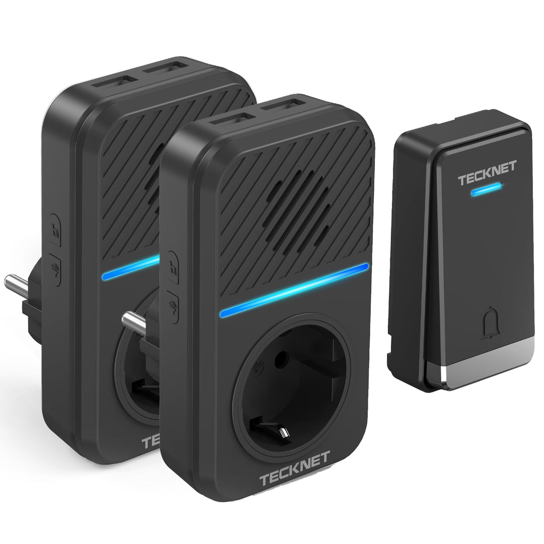 TECKNET Kabellose Türklingel, 400 m, kabellose Türklingel, selbstversorgt, IP65, wasserdicht, elektr