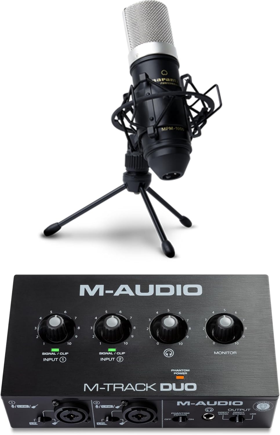 M-Audio Recording, Streaming, Podcasting Bundle – M-Track Duo USB Audio Interface und Marantz MPM-10