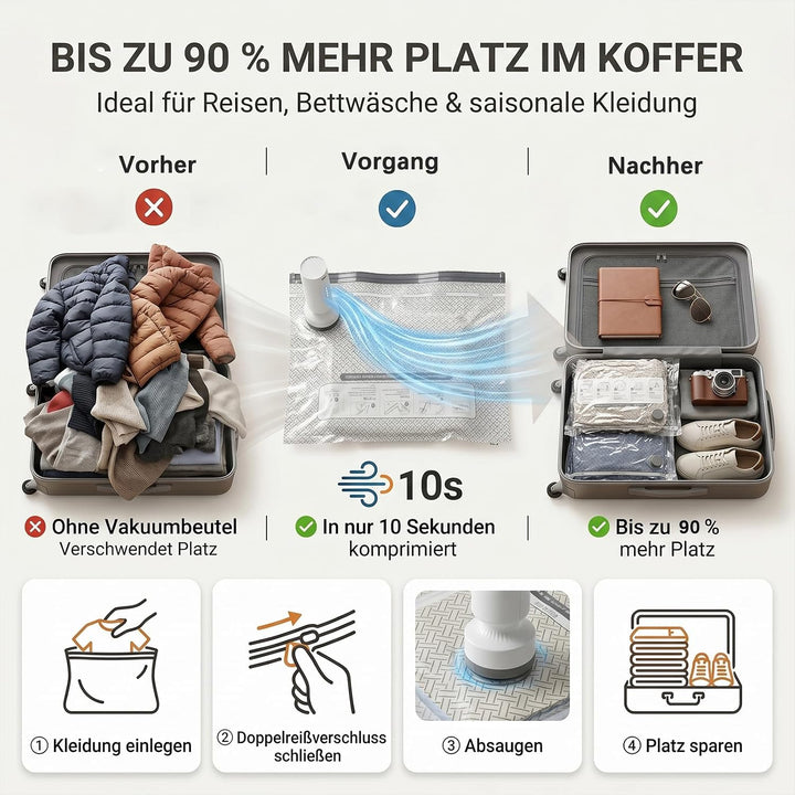 Vakuumbeutel für Kleidung mit 60000Pa Elektrischer Pumpe, 18 Stück (6x40x50cm, 6x40x60cm, 6x50x70cm)