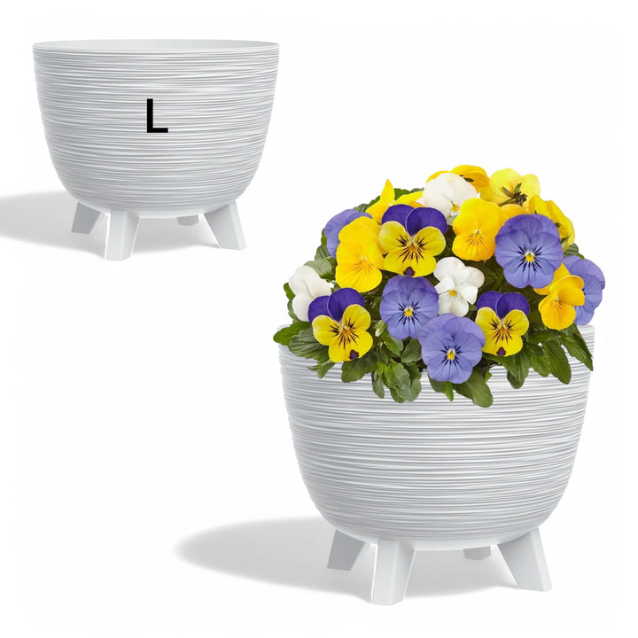 MELTOM Blumentopf mit Füssen aus Kunststoff Schale Rund Kräutertopf 3D Rillen (Weiss, L-40cm) L-40cm