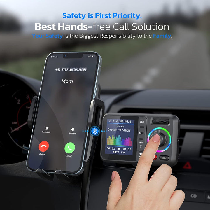 Nulaxy Bluetooth Adapter Auto FM Transmitter Bluetooth V5.0 Grosser Bildschirm Unterstützung für Han