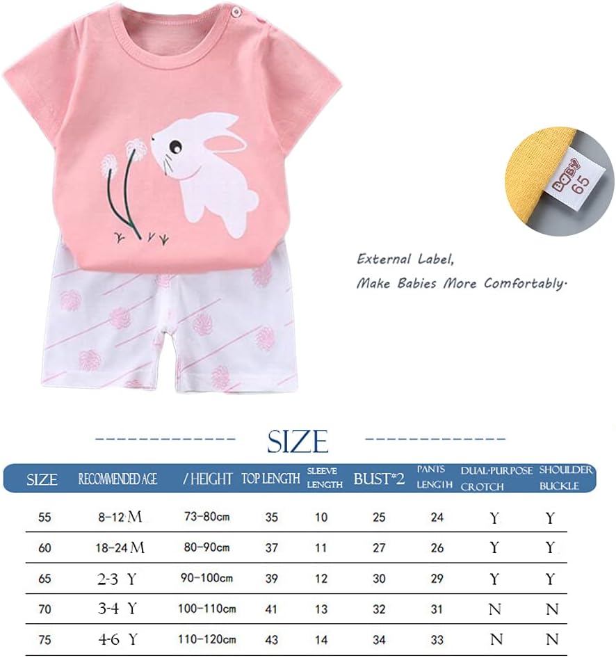 Baby Mädchen 3er Set Kurzarm Shorts T-Shirts Halbarm,6er Pack （Mit/Ohne Schulterschnalle） 6-18 Monat