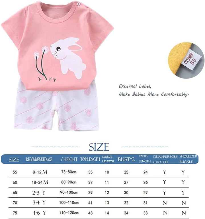 Baby Mädchen 3er Set Kurzarm Shorts T-Shirts Halbarm,6er Pack （Mit/Ohne Schulterschnalle） 6-18 Monat