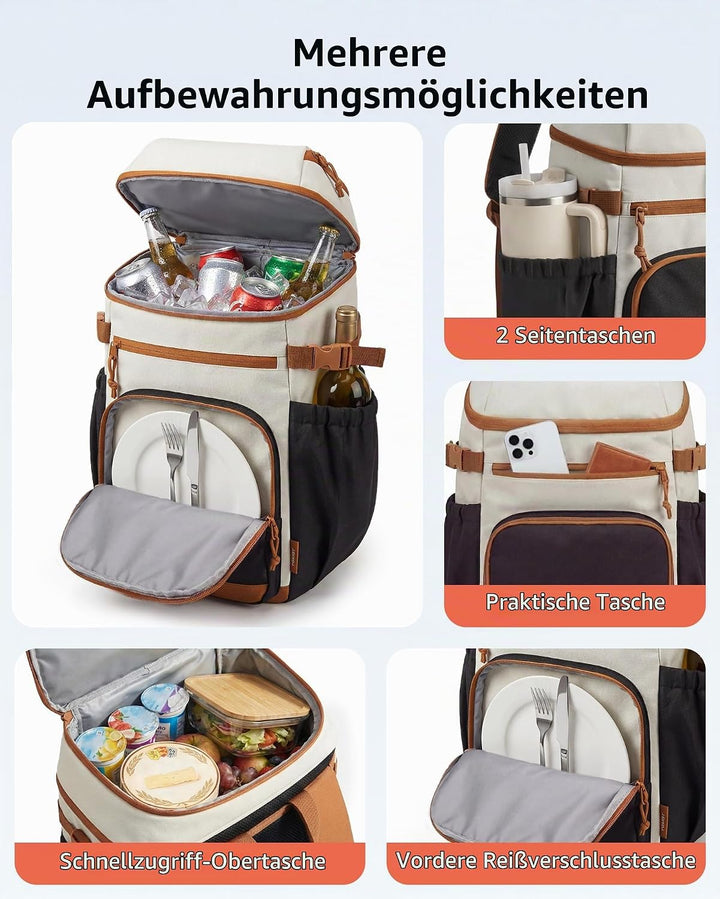 TOURIT Isolierter Kühlrucksack 30 Dosen, Auslaufsichere Lunch Kühltasche mit Zwei Fächern Leichter,