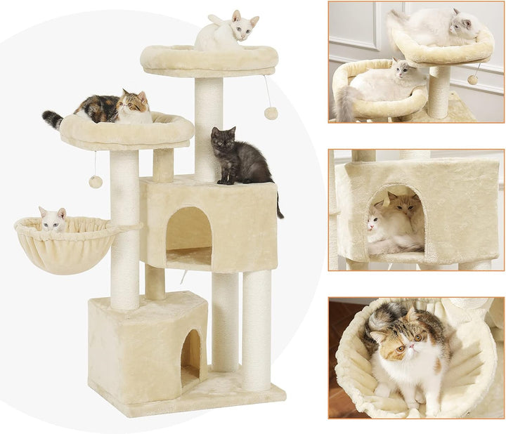 MSmask Kratzbaum gross XXL, Katzenbaum für Katzen stabil mit Sisalsäulen, 2 Aussichtsplattformen Bei
