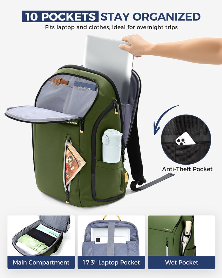 Ponhog Rucksack Herren, Gross Laptop Rucksack 17 Zoll, Reiserucksack mit Anti Diebstahl Computerfach