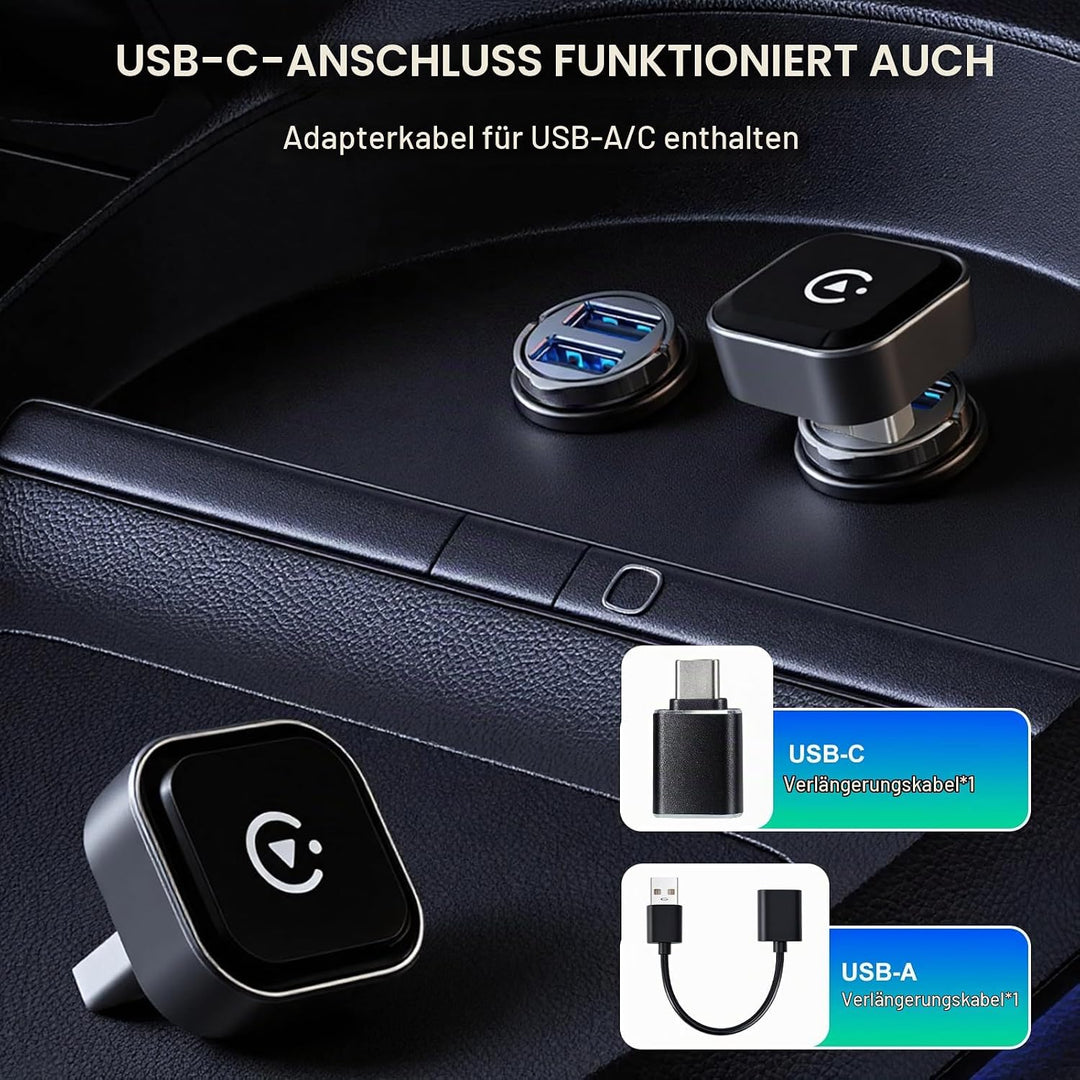 Mini USB Wireless CarPlay Adapter for iPhone &amp; Wireless Android Auto 2-in-1 Adapter | Convert Wired