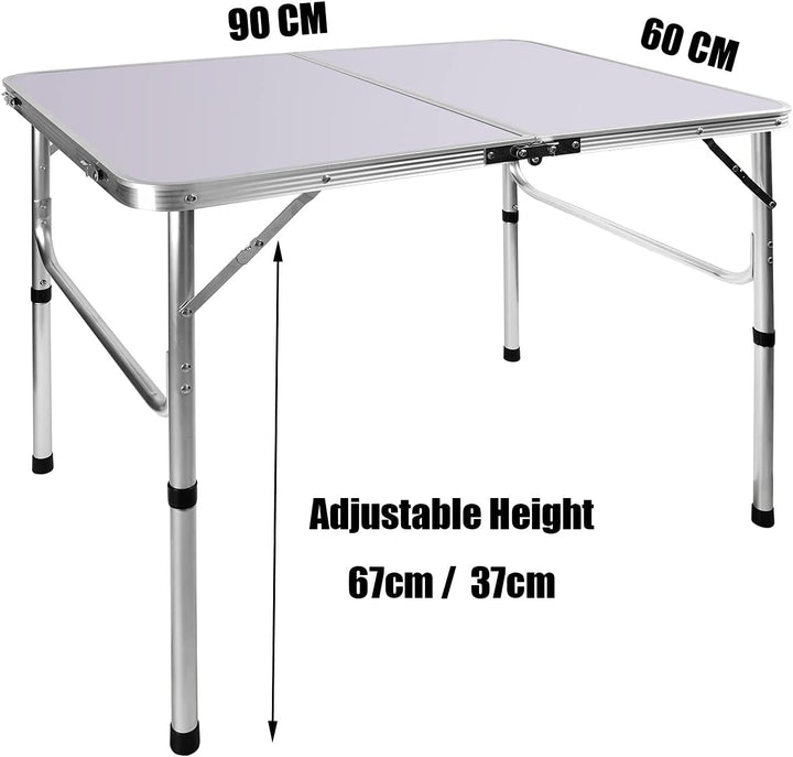Zusammenklappbarer Camping-Picknicktisch aus Aluminium, 90 x 60 x 67 cm 90 x 60 x 37/67 cm (2 Height