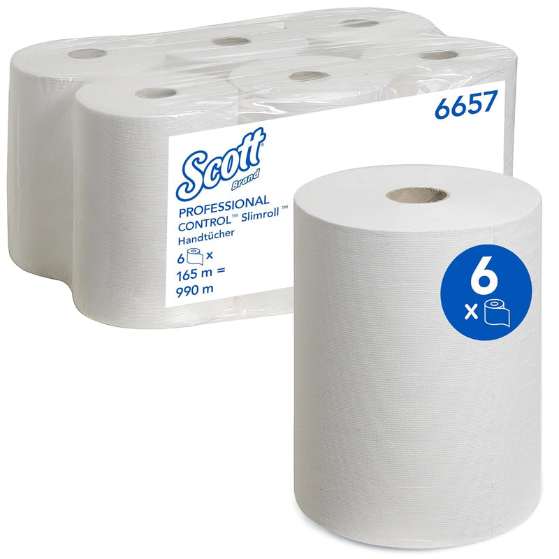 Scott gerollte Papierhandtücher Slimroll 6657 - Rollenhandtuch für Spender - 6 x 165 m lange Papierh