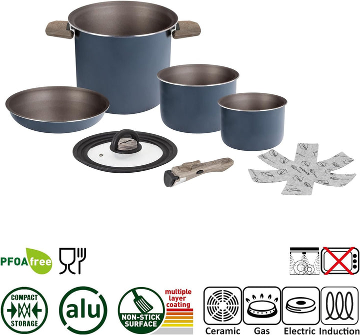 BRUNNER Camping HOHES Kochgeschirr-Set Alu (Töpfe und Pfannen) - ø 18, 20, 22 cm TORRALTA Vakublock