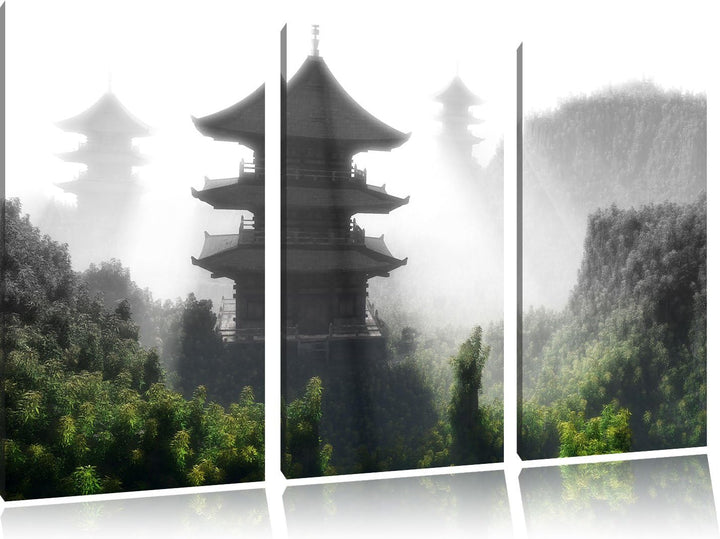 Pixxprint chinesische Häuser als Leinwandbild/Grösse: 3 Teilig (120x80 cm) cm/Wandbild/Kunstdruck/fe