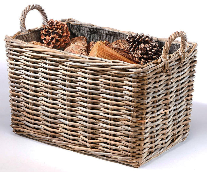 Kobolo Holzkorb Kaminkorb rechteckig Kubu grey - Rattan - Stoff dunkel -, Grau Braun