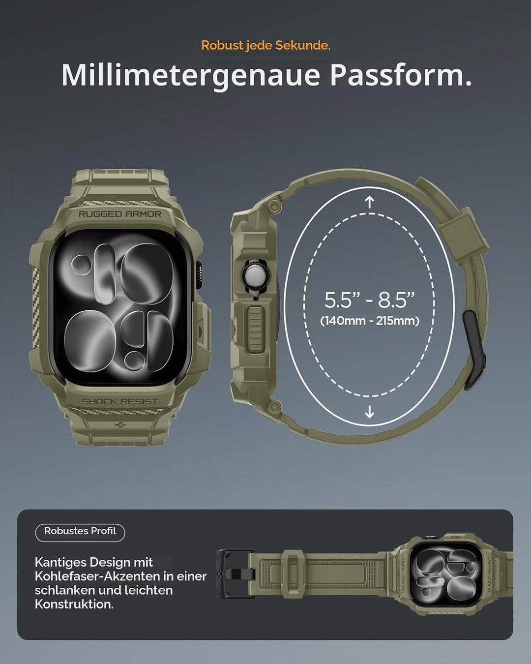 Spigen Rugged Armor Pro 2 Hülle mit Band für Apple Watch 11/10 46mm | TPU-Unibody-Hülle mit Armband,