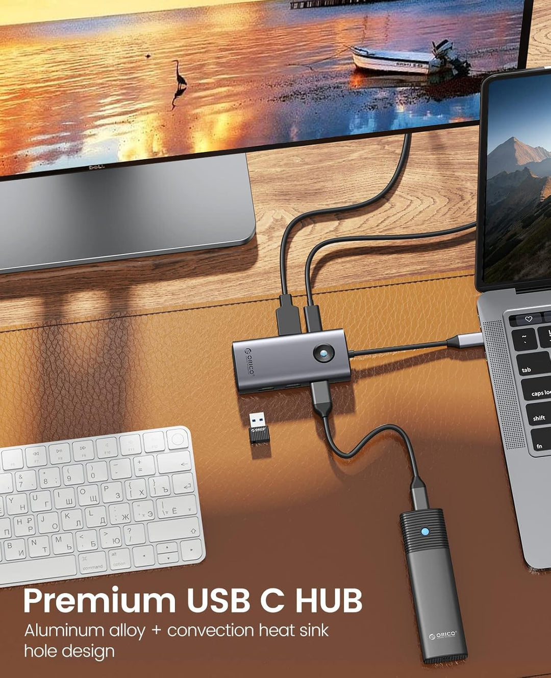 USB C Hub, ORICO 5-in-1 USB-C-Dockingstation mit 4K-HDMI, 60 W Stromversorgung, USB 3.0 5 Gbit/s und