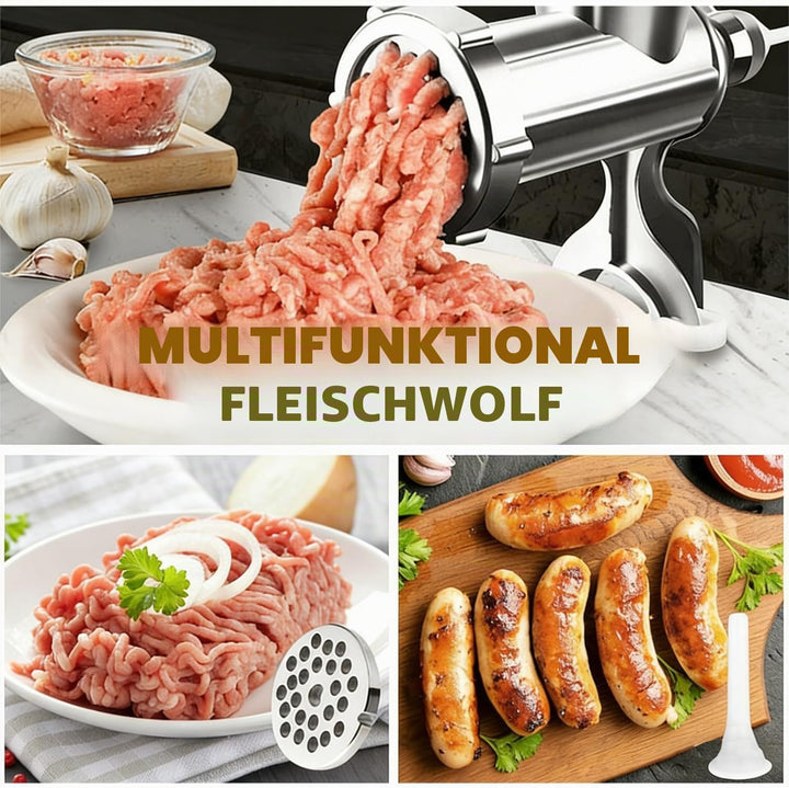 Edelstahl Handfleischwolf mit Wurstfüller – Manueller Fleischwolf für Haushalt, Multifunktions-Wolf