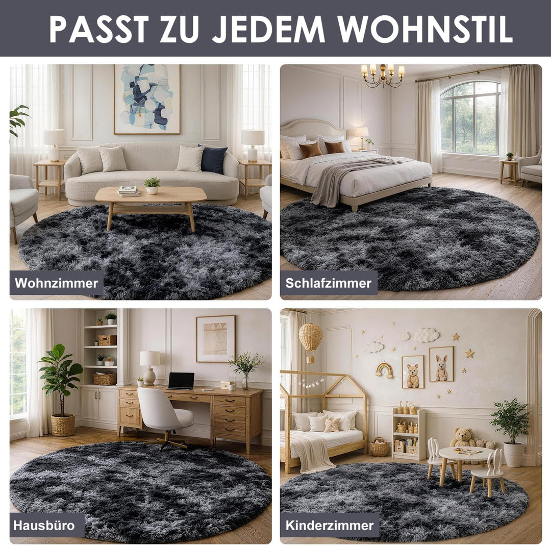 ROHATIM Schlafzimmer Plüsch Teppich Rund,Flauschiger Teppich für Wohnzimmer,modernes Wohnzimmer,Mädc