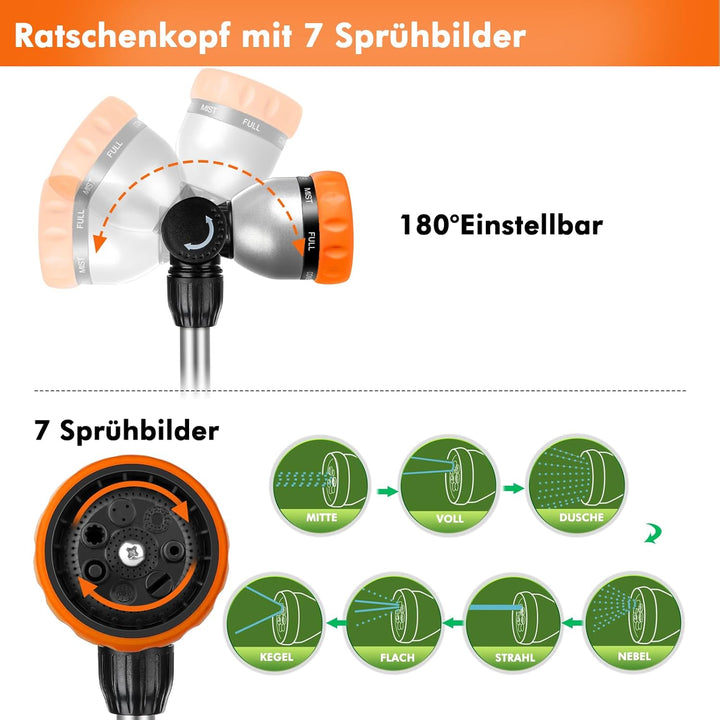RESTMO Langer Teleskop Giessstab 92-152 cm, Lang Gartenbrause Metall mit 180° schwenkbaren Kopf, 7 S