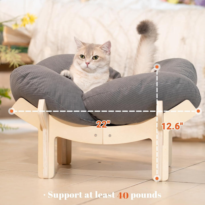 CheerPals Erhöhtes Katzenbett Blumenform, 55cm L&W Grosses Katzensofa, Stilvoll Katzenstuhl mit Hoch