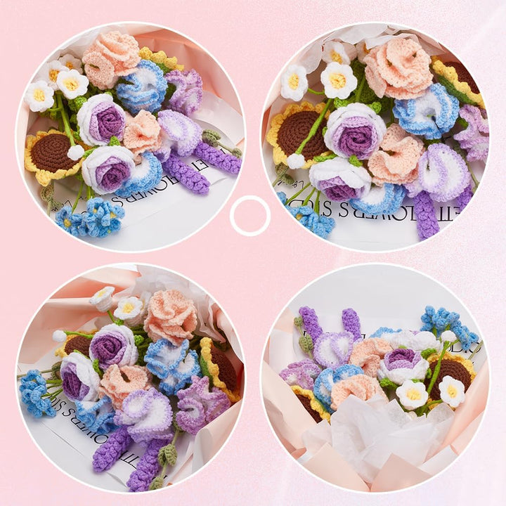 INFUNLY Häkelsets Für Gemischte Blumensträusse Für Anfänger. Komplette Blumenstrauss-Häkelsets Für E
