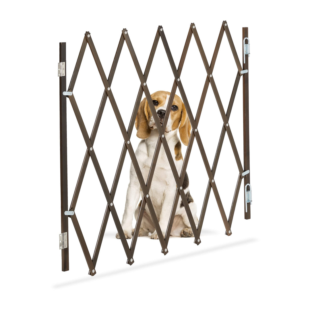 Relaxdays Hundeabsperrgitter, ausziehbar bis 118 cm, 69-82,5 cm hoch, Bambus, Hunde Schutzgitter für