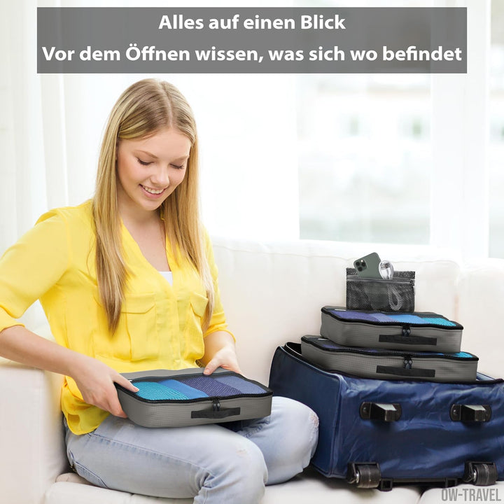 OW-Travel Einfach zu Organisierende Packtaschen für Koffer Medium Kleiderlagerung mit Reisewürfeln e