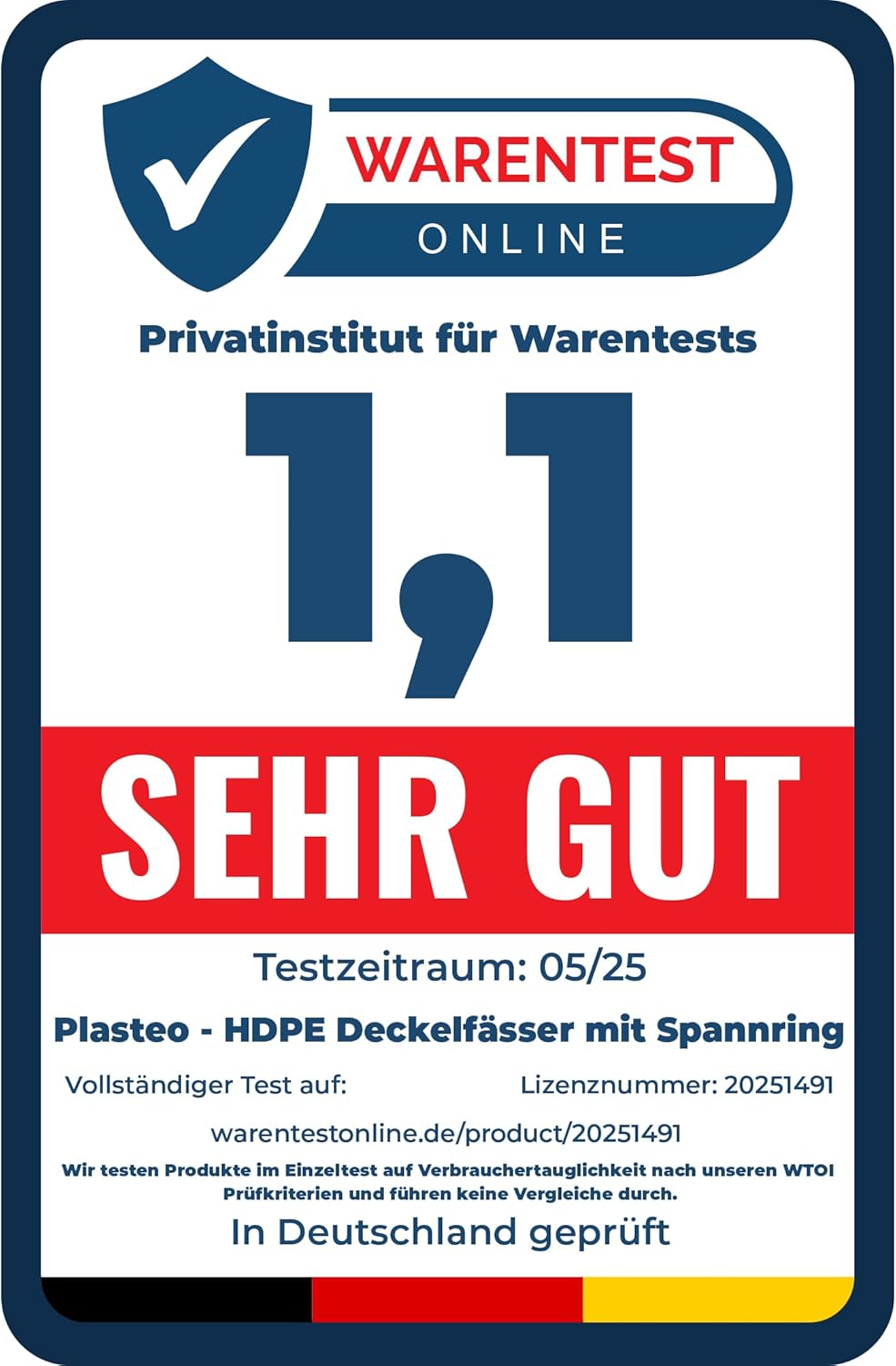 plasteo® 60 Liter Weithalsfass mit Deckel und Spannring, Lebensmittelecht BPA-Frei, Futtertonne Kuns