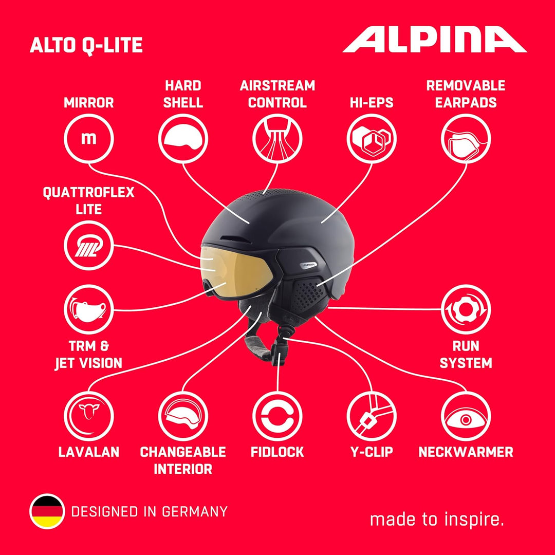 Alpina Unisex-Erwachsene Alto Q-LITE Skihelm, Black matt (Gold Mirror), 55-59
