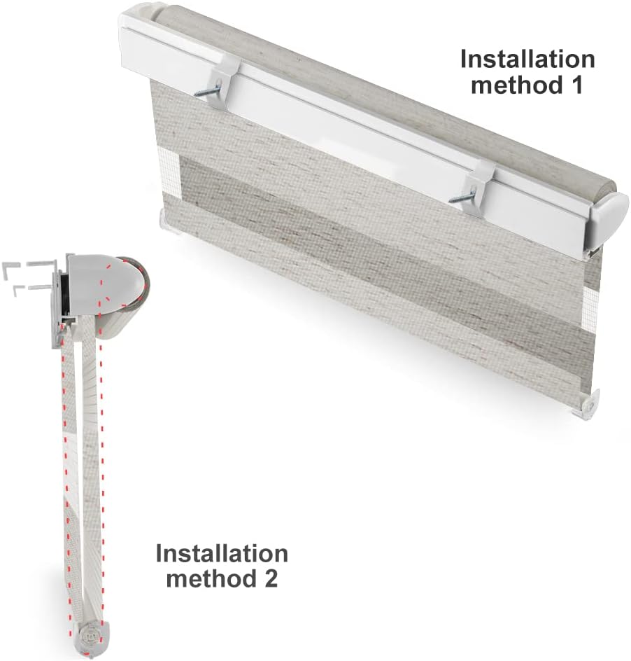 OBdeco Doppelrollo Duo Rollo Klemmfix ohne Bohren B110cm x H130cm(Stoffbreite 106 cm) Leinen für Fen