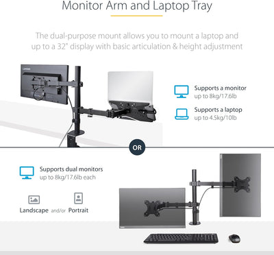 StarTech.com Braccio Monitor da Scrivania con Ripiano VESA Ventilato per Laptop e Display fino a 32"