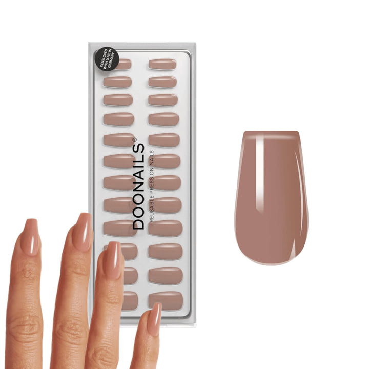 DOONAILS Soft Gel Press On Nails 30er Set Espresso Coffin Form Nude Nägel zum Aufkleben Full Cover i