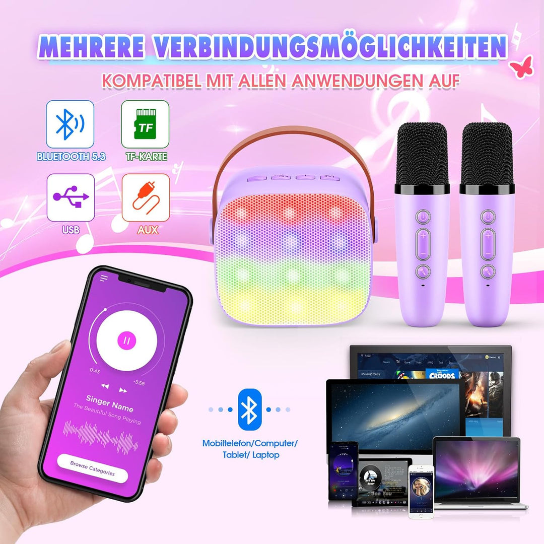 Dislocati Tragbarer Karaoke Set mit DSP & LED-Lichtern, Geschenk Spielzeug für Kinder und Erwachsene