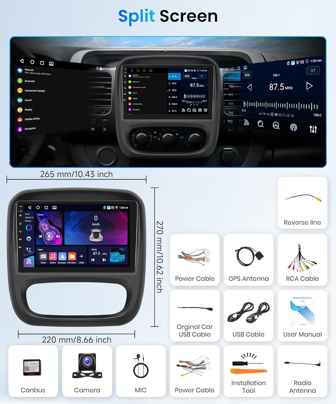 Rimoody 4G+64G 9" Android Autoradio für Renault Trafic Opel Vivaro B FIAT Talento Nissan NV300 Wirel
