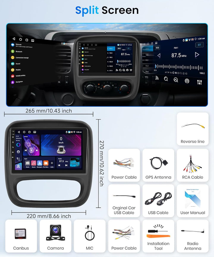 Rimoody 4G+64G 9" Android Autoradio für Renault Trafic Opel Vivaro B FIAT Talento Nissan NV300 Wirel