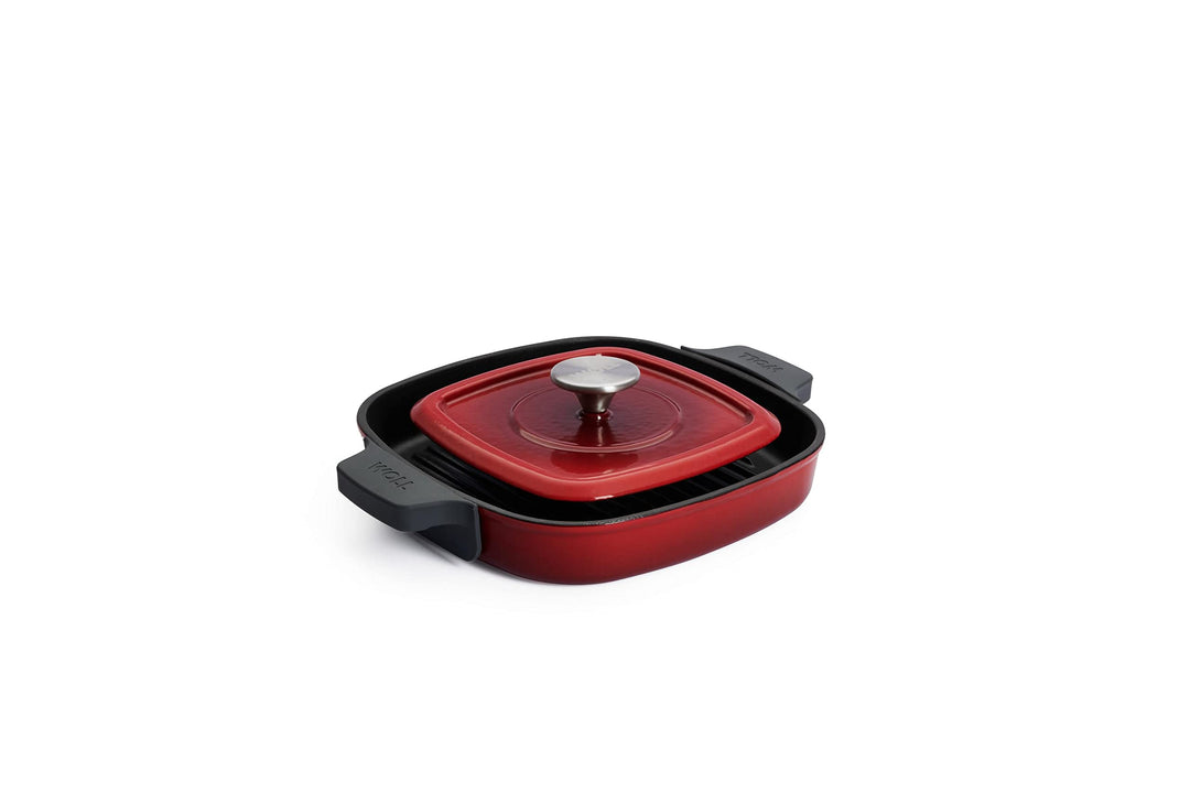 Woll Iron Grillpfanne viereckig mit Rillen, inkl. Steakpresse und Silikongriffen - Induktiv -, 24 x