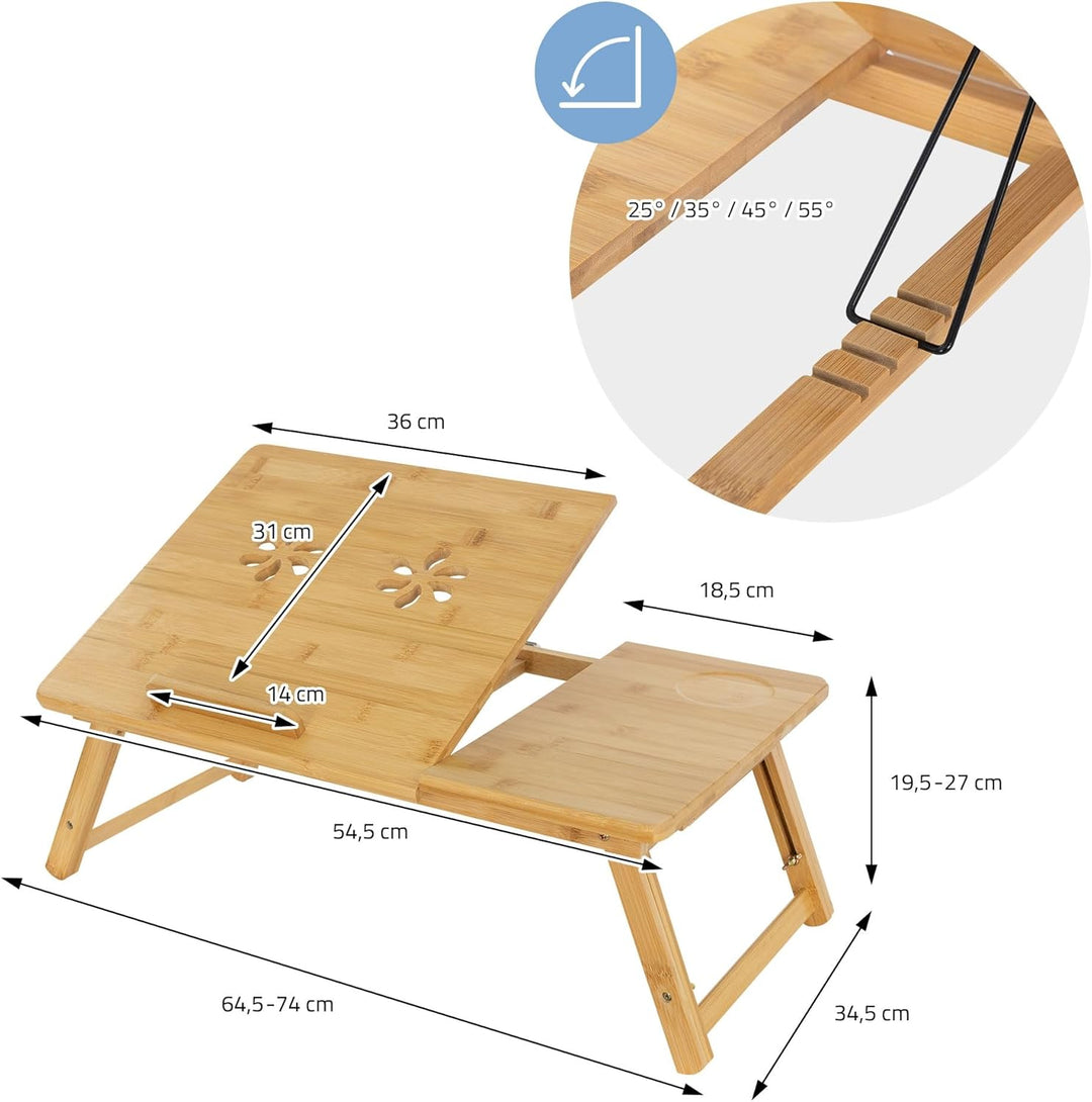 ML-Design Laptoptisch aus Bambus fürs Bett/Sofa, höhenverstellbar & klappbar, 4 Neigungswinkel, für