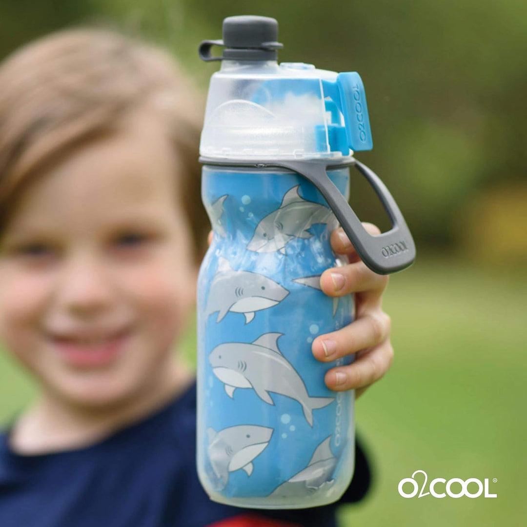 O2COOL Flasche Kids Mist N' Sip Sprühflasche, Kunststoff, Haie, 12 oz, Haie