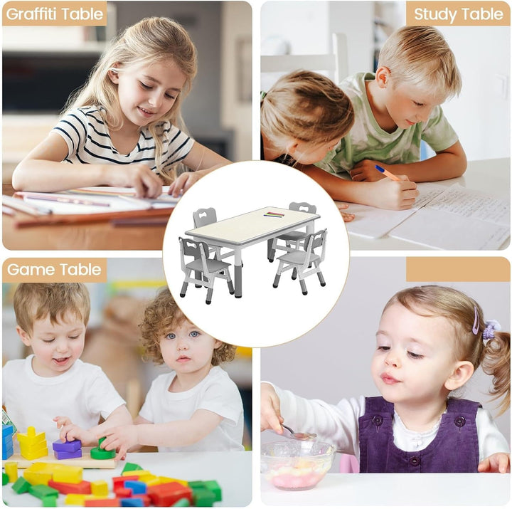 GarveeHome Kinder Tisch und Stühle Set, höhenverstellbarer Kindertisch mit abgerundeten Kanten, stab