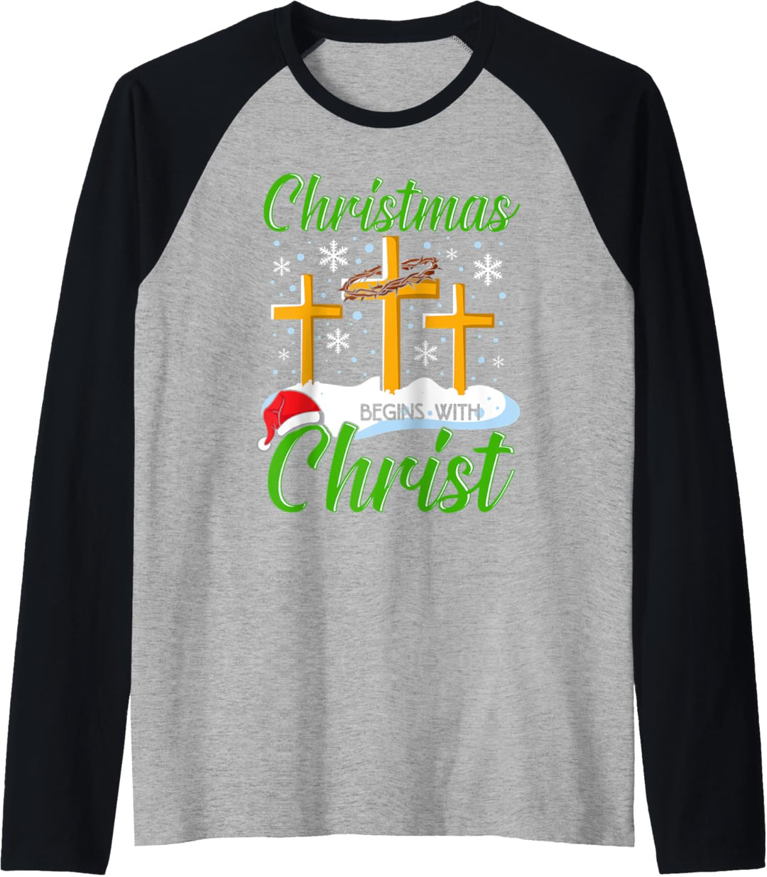 Christmas Begins With Christ Christian Cross Hat Xmas Pajama Raglan