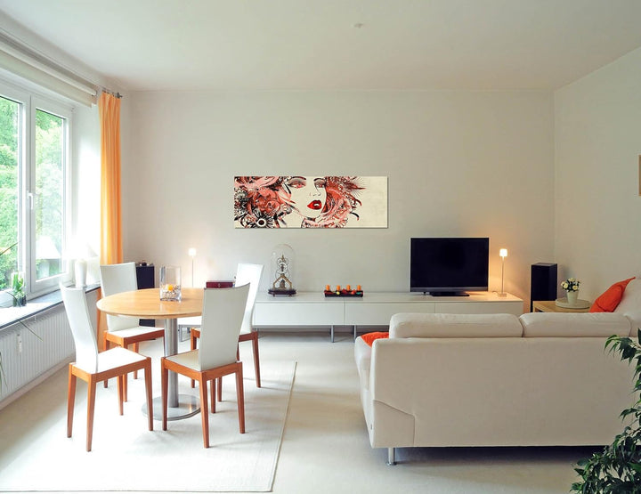 Paul Sinus Art Panoramabild auf Leinwand und Keilrahmen 120x40cm Malerei Mädchen Gesicht Portrait Bl