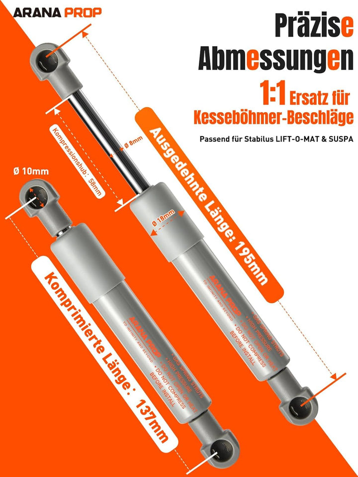 2X Gasdruckdämpfer Kompressionsfeder 320N (Verstärkt Ausführung) – Ersatz für Kesseböhmer Liftomat G