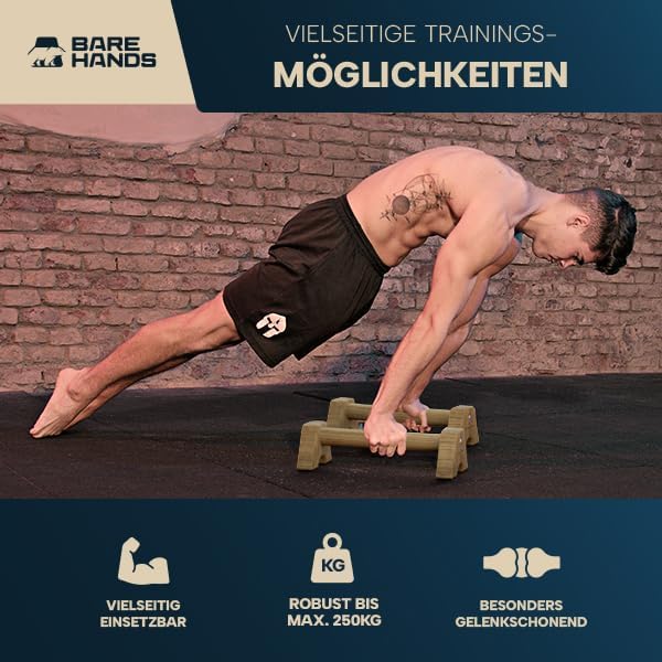 BARE HANDS Liegestützgriffe – 2x gelenksschonende & rutschfeste Holz Liegestützgriffe – Calisthenics