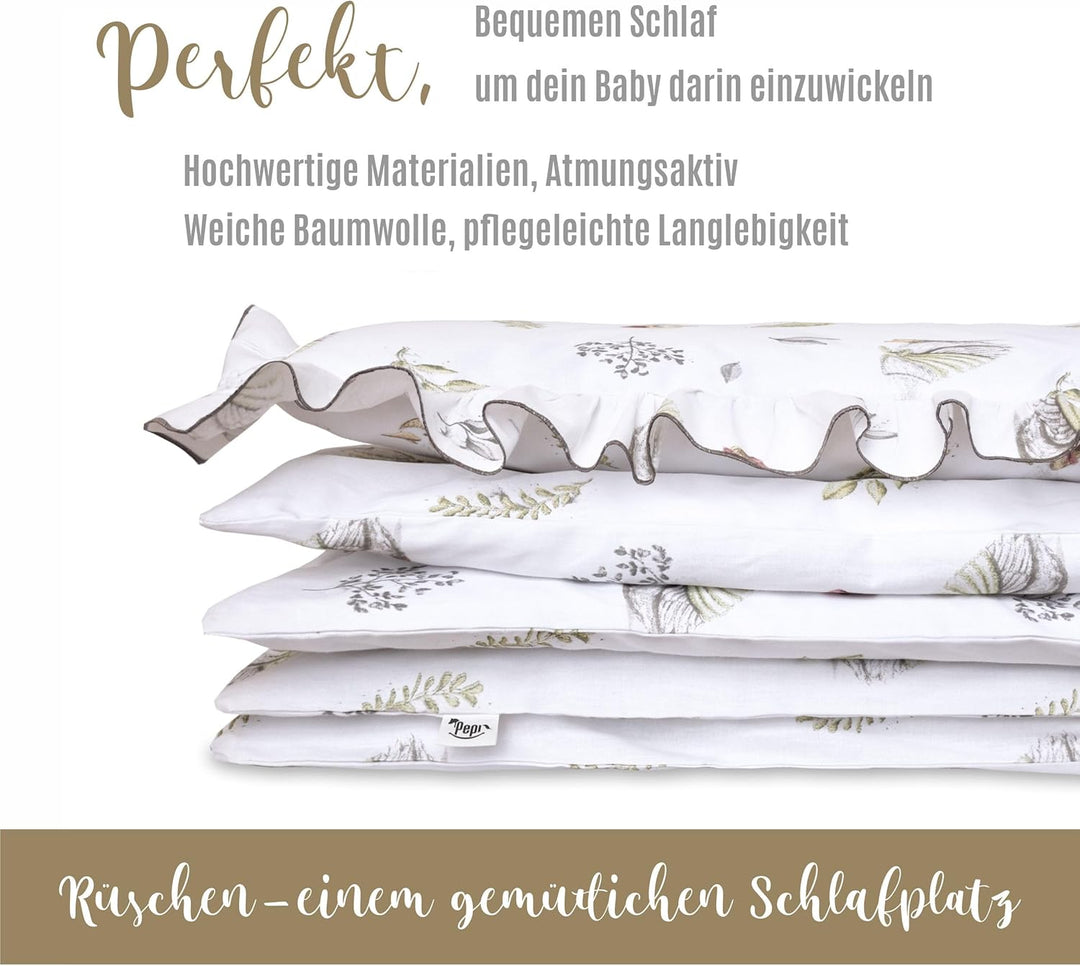 Pepi - Bettwäsche Weiss Rüschen - Kissen 30×40 und Bettdecke mit Füllung 75×100 - Musselin Bettwäsch