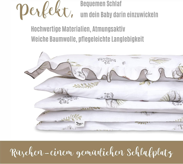 Pepi - Bettwäsche Weiss Rüschen - Kissen 30×40 und Bettdecke mit Füllung 75×100 - Musselin Bettwäsch