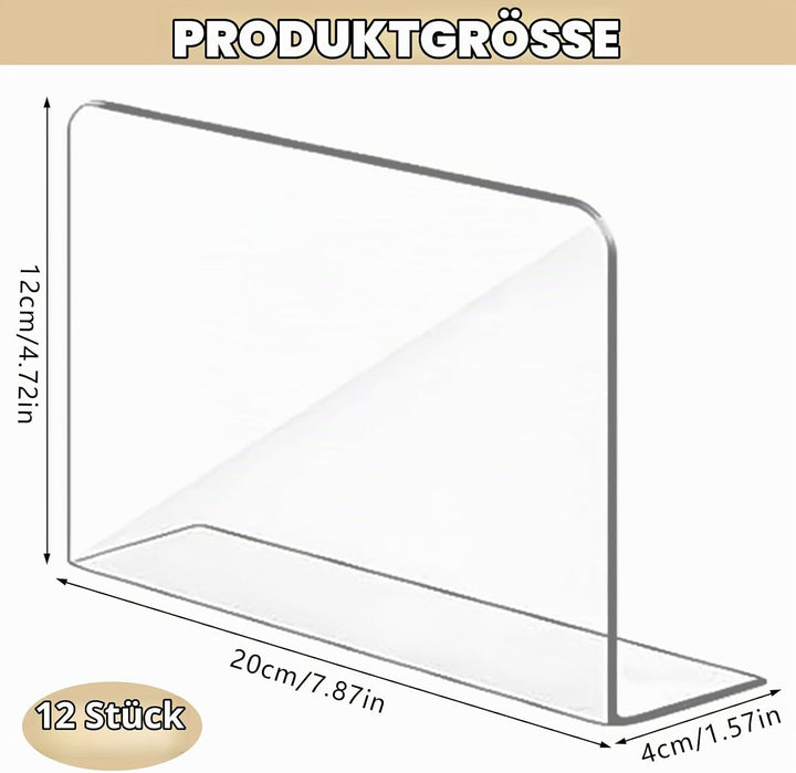 12 Stück Regaltrenner, Regaltrenner Bücher 20 x 12 cm Regaltrenners, Kleiderschrank Regalteilers für