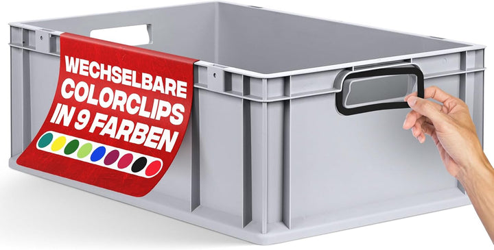 aidB Eurobox NextGen 2.0 - 600x400x220mm – Stapelbare 44L Kunststoffbox mit offenen Griffen – Lagerb