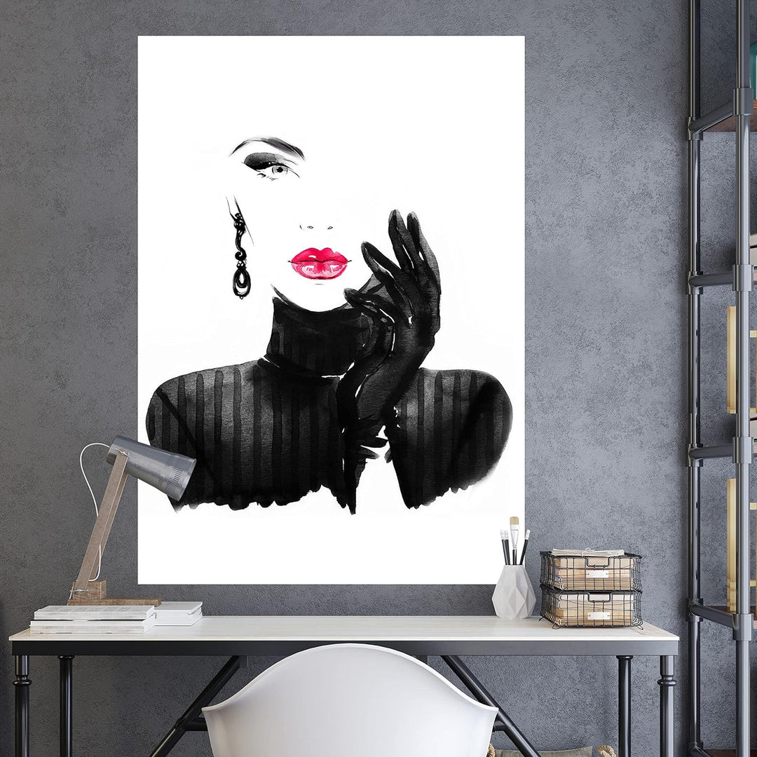 wandmotiv24 Poster als Wanddeko, Grösse Din A1, Model Gemälde, Rot, Fashion, Frau, Frauen Lippen, Ma