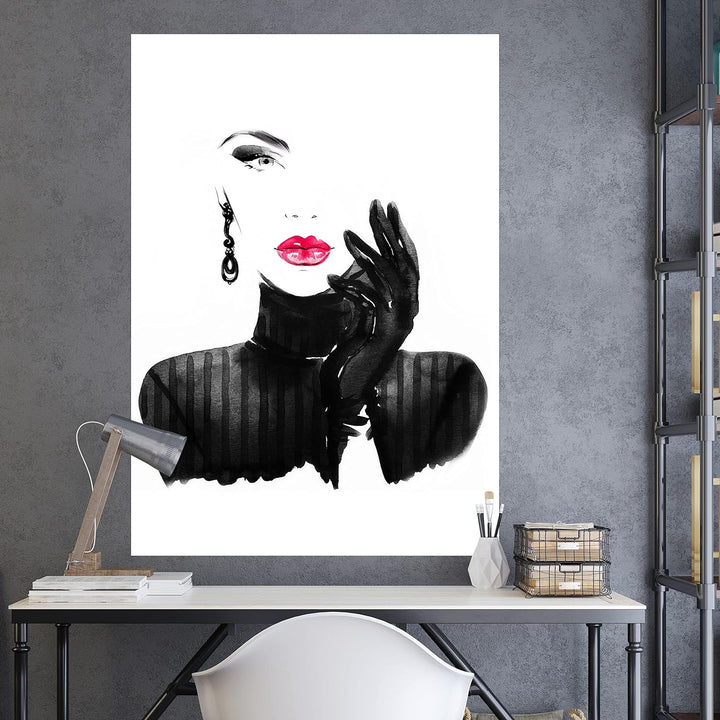 wandmotiv24 Poster als Wanddeko, Grösse Din A1, Model Gemälde, Rot, Fashion, Frau, Frauen Lippen, Ma