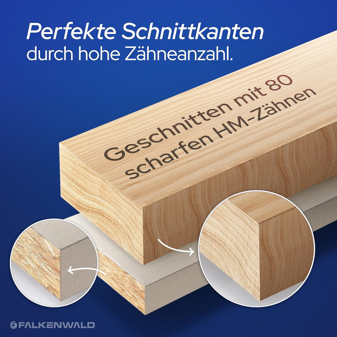 FALKENWALD ® Sägeblatt 254x30 Holz Precision - 254x30 Kreissägeblatt mit 80 HM Zähnen - Kompatibel m