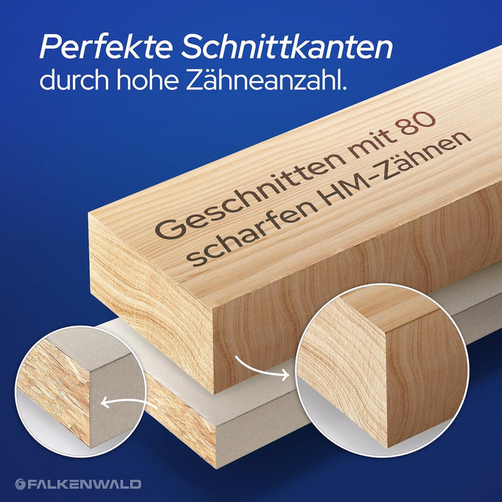 FALKENWALD ® Sägeblatt 254x30 Holz Precision - 254x30 Kreissägeblatt mit 80 HM Zähnen - Kompatibel m