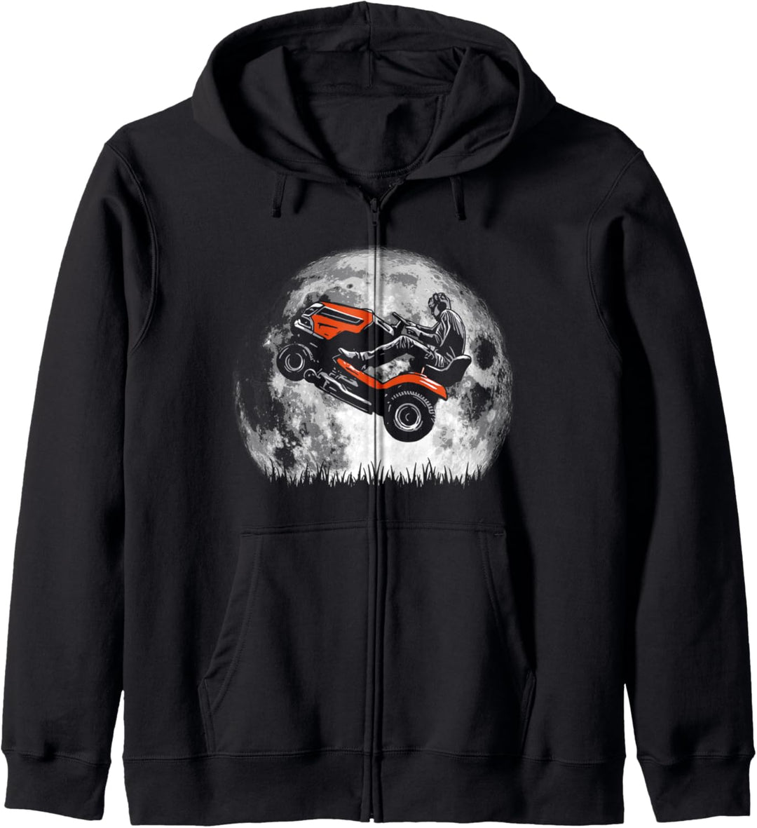 Riding Lawn Mower Wheelie Funny Vintage Moon Night Graphic Kapuzenjacke